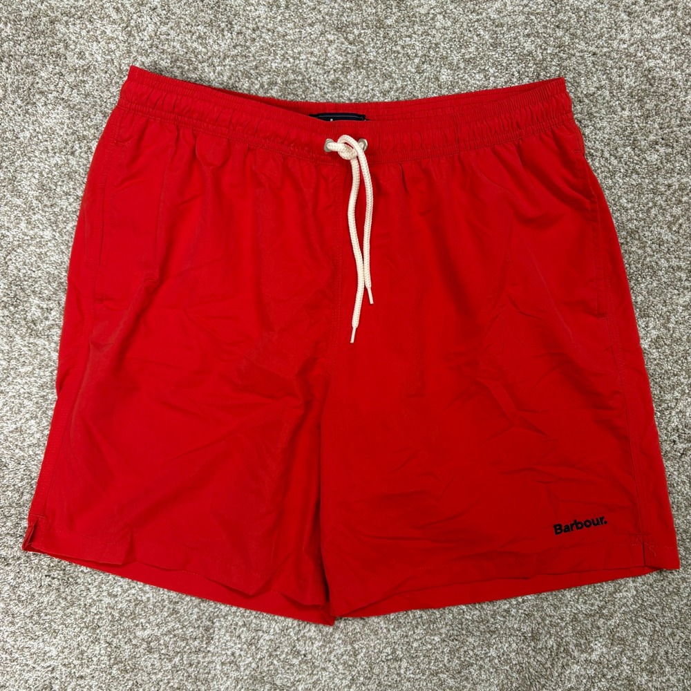 Barbour Swim Trunks Men XL Red Elastic Waist Mesh Lined Logo Shorts